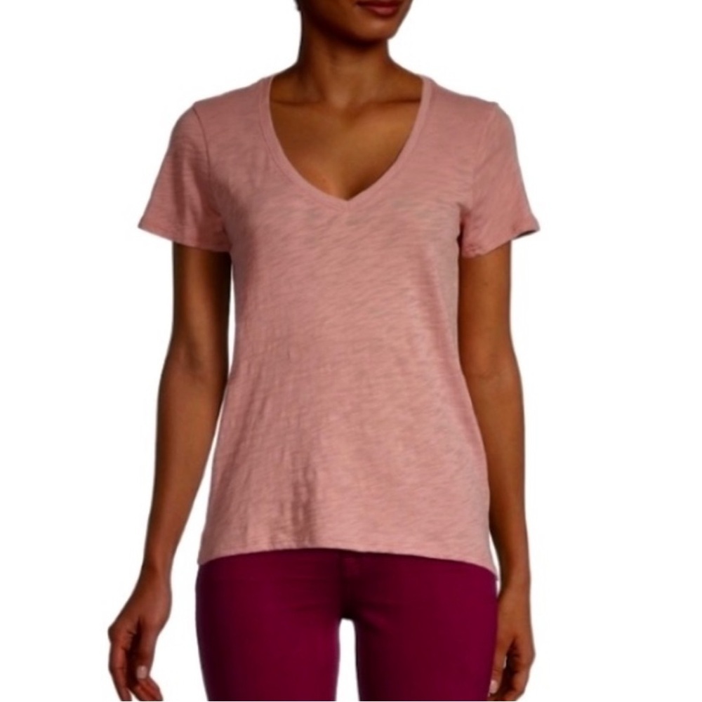 ATM Slub Jersey Schoolboy V-Neck Tee Shirt in Clay.
